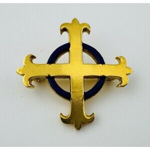 Vintage 1/20 10K Gold Filled Cross  Fleury Pin Blue Enamel Kinney  Circle 1”